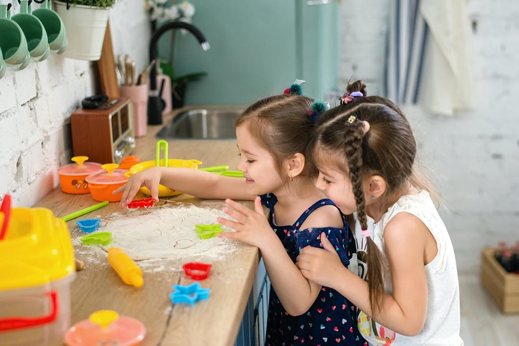 Winter break activities - playing with dough.