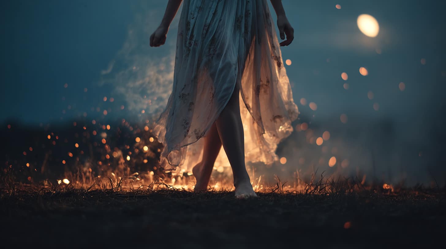 A woman dreaming of dream symbols fire