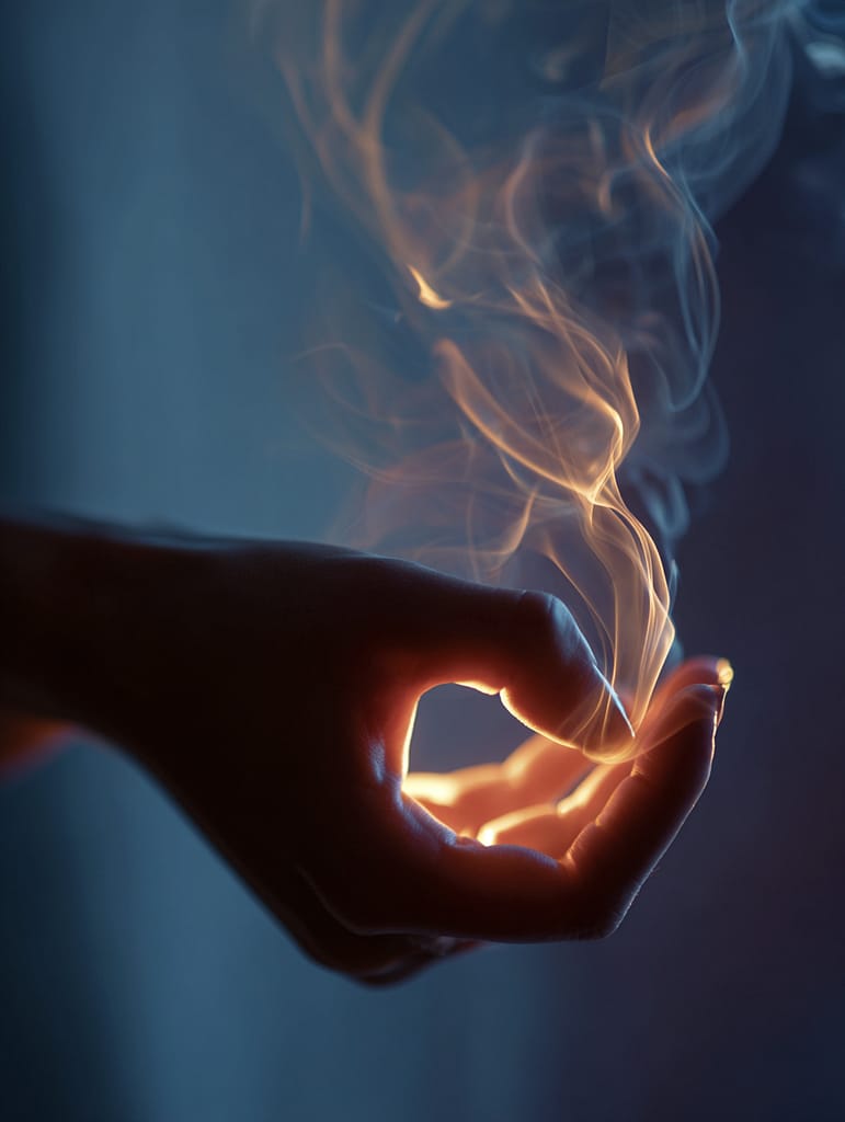 a hand holding a fire