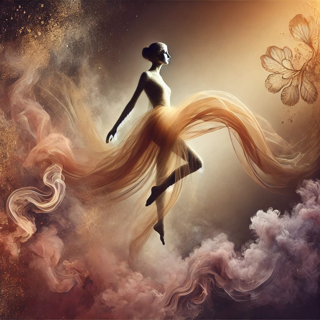 An abstract and realistic representation of female sensuality featuring a serene feminine figure