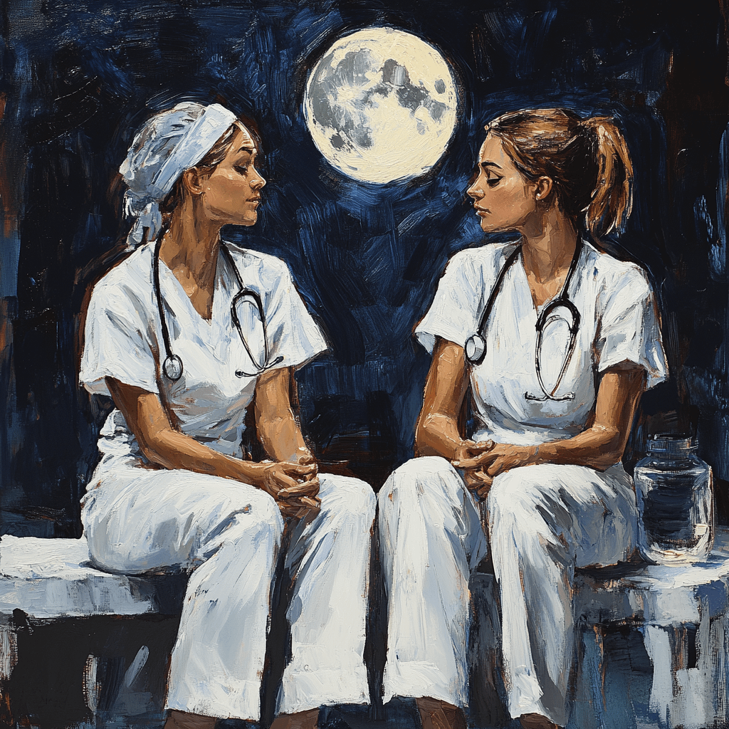Two nurses at night shift asking each other Is it full moon?