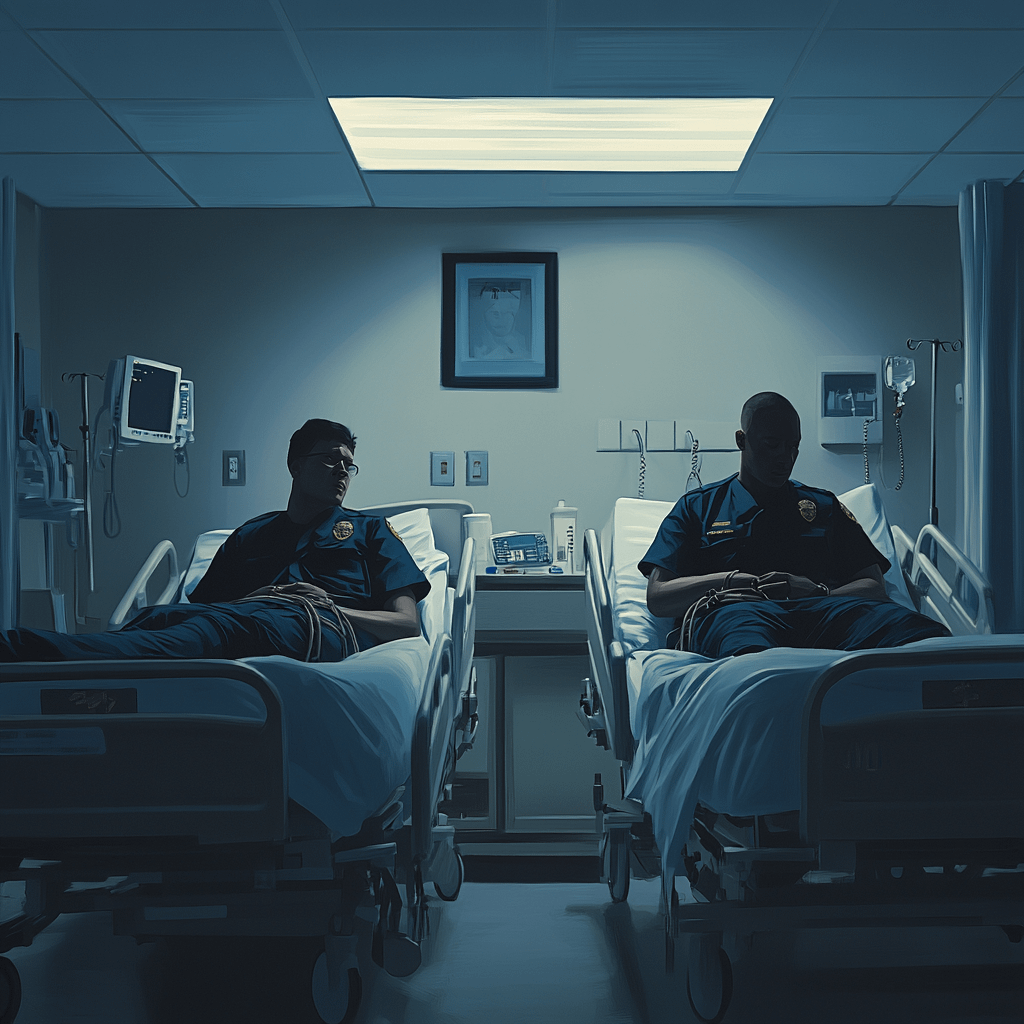 two cops, sedated, in hospital beds after they chased a doctor being on call.