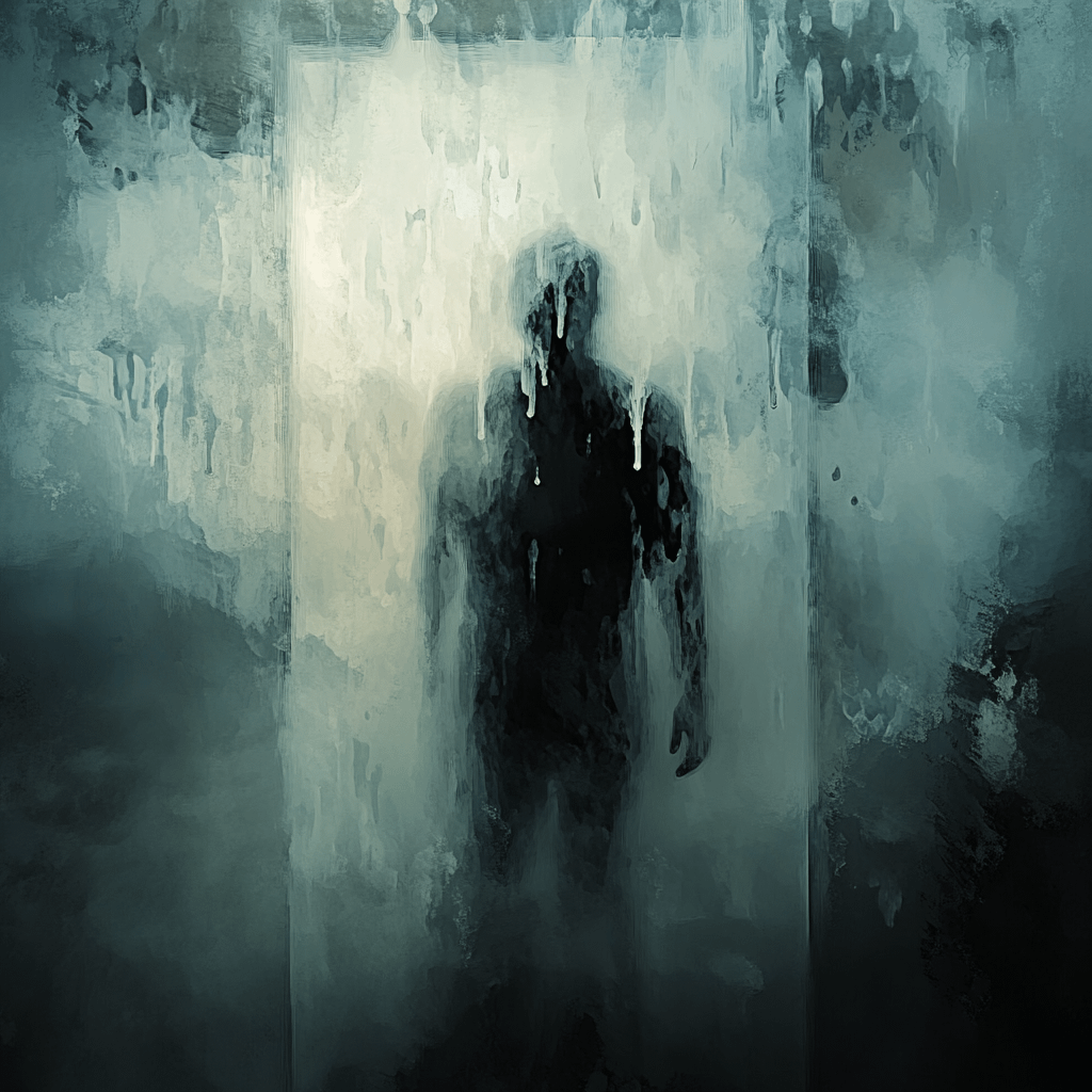 Blurred silhouette behind a foggy glass