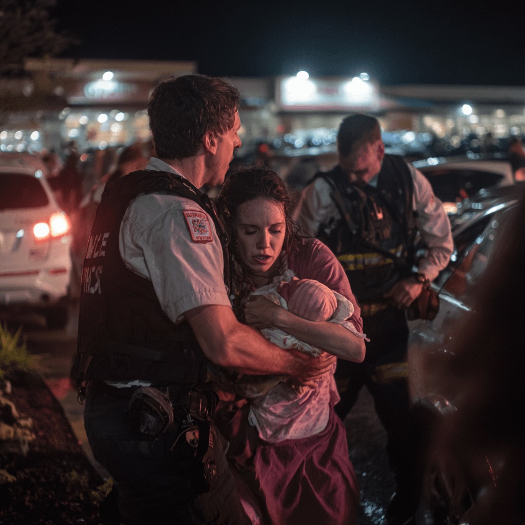 A mother having baby at the parking lot after hospital birth announcements
