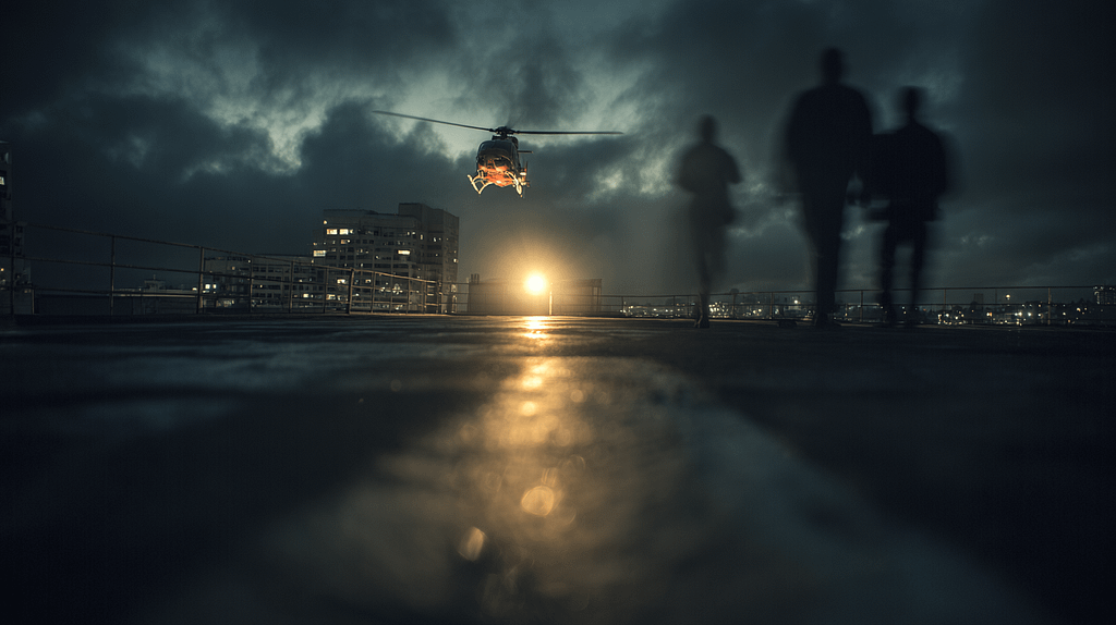 a helicopter flying over a city in a police pursuit over a doctor being on call witnessed by my test subject about this site.