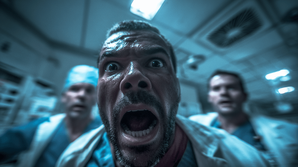 Doctors are panicking during crash intubation.