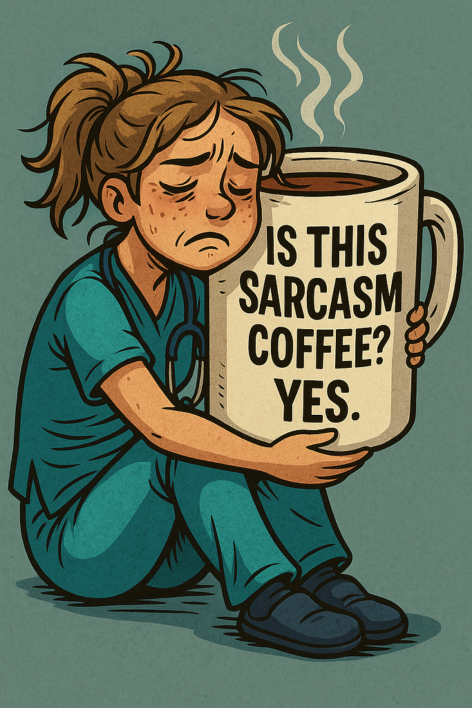 Cartoon-style illustration of a sarcastic coffee mug with the word "YES" boldly printed, answering the question "Is this a sarcastic coffee mug or a cry for help?" – perfect visual for a sarcastic coffee mug blog post.