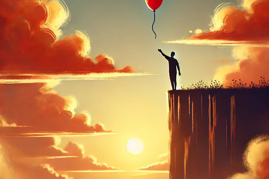 A person on a cliff during sunset representing the let them theory psychology