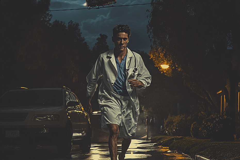 Doctor being on call chased by a police helicopter