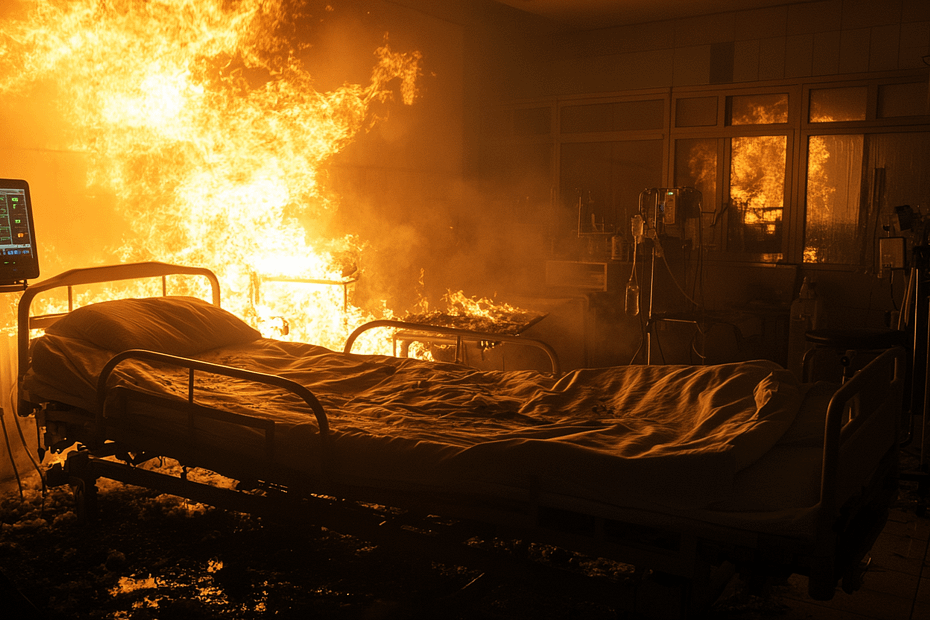 The ICU was set on fire.